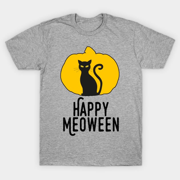 Happy Meoween – Halloween Pumpkin Cat Silhouette T-Shirt by HighBrowDesigns